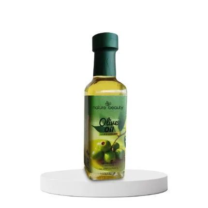 Nature Beauty Olive Oil 100ml Glass Bottle - Pure cold pressed olive oil for deep moisturizing and hair care