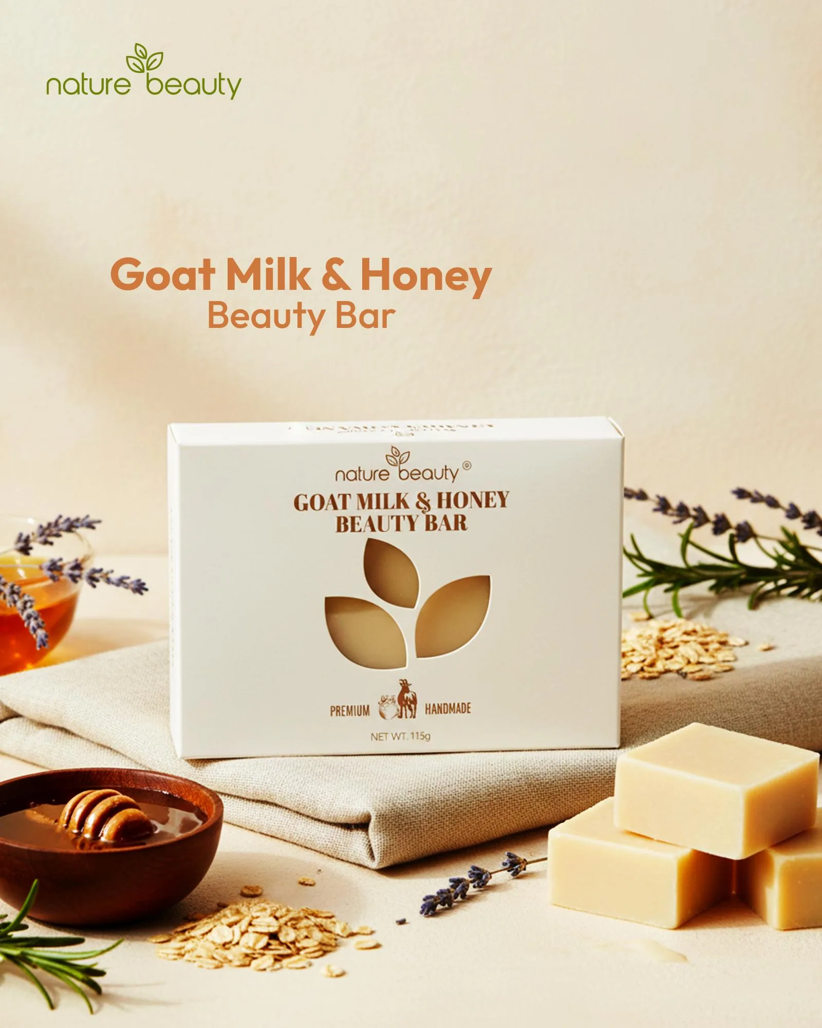 Nature Beauty Goat Milk & Honey Premium Beauty Bar-100gm - Image 3