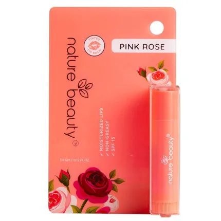 Nature Beauty Pink Rose Lip Balm 3.4g (Country of Origin: PRC) - Moisturizing rose scented lip balm with natural pink tint and SPF 15
